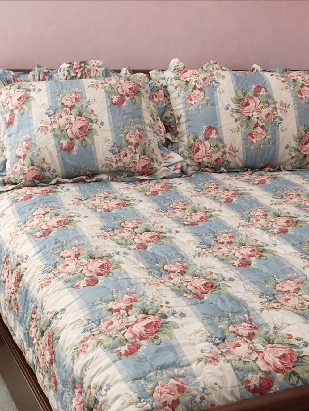Ethan Allen Custom Bedding Shams Floral Strip Victorian Cottagecore Shabby Chic